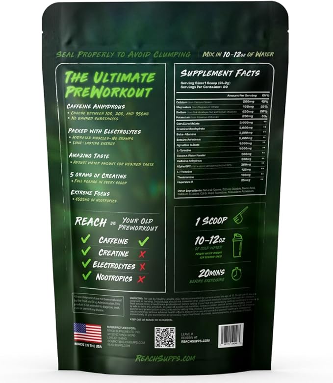 Pre Workout Supplement - Fitness Supplements, Workout Supplements - Energy Supplement for Men and Women - 350 mg Caffeine - Green Grizzly