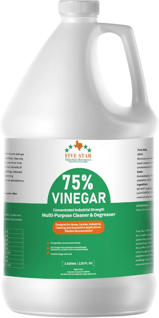 75% Vinegar Concentrated | White Vinegar for Cleaning and Garden | Horticultural, Home, and Outdoor Pure| | 1 Gallon (128 fl oz) | Max Performance 18X Power