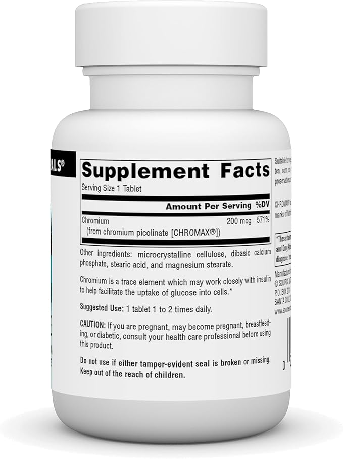 Source Naturals Chromium Picolinate, Yeast Free Chromium, 200 mcg - 60 Tablets