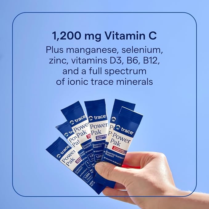 Trace Minerals | Power Pak Electrolyte Powder Packets | 1200 mg Vitamin C, Zinc, Magnesium | Boost Immunity, Hydration and Natural Energy | Lemon Lime | 90 Packets