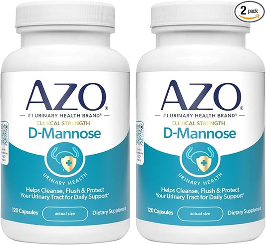 AZO D Mannose Urinary Tract Health, Cleanse, Flush & Protect The Urinary Tract, No.1 Pharmacist Recommended Brand, Clinical Strength, Non-GMO, 120 Count (Pack of 2)
