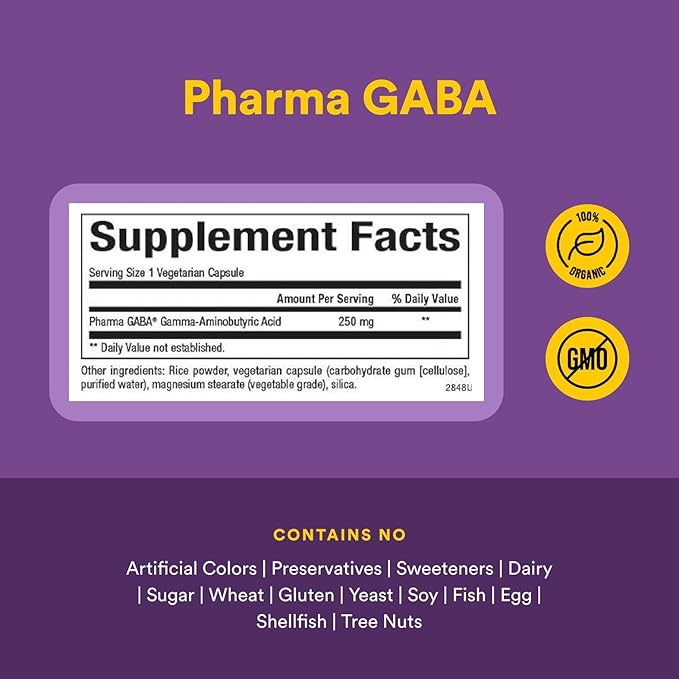 Natural Factors Stress-Relax Pharma GABA 250 mg, Non-Drowsy Stress Support for Relaxation and Mental Focus, 60 Vegetarian Capsules