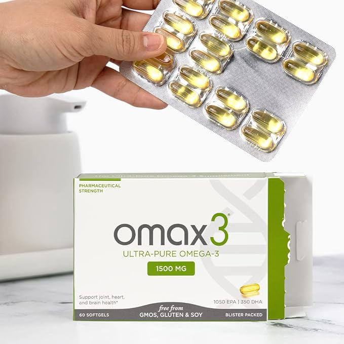 Omax3 Natural Omega 3 Fish Oil Pills 1500 MG EPA DHA - Omega3 Fatty Acid Supplements Muscle & Joint - Gluten Free, Wild Caught, Non GMO, 60-Day Supply Blister Packed (2 Boxes)