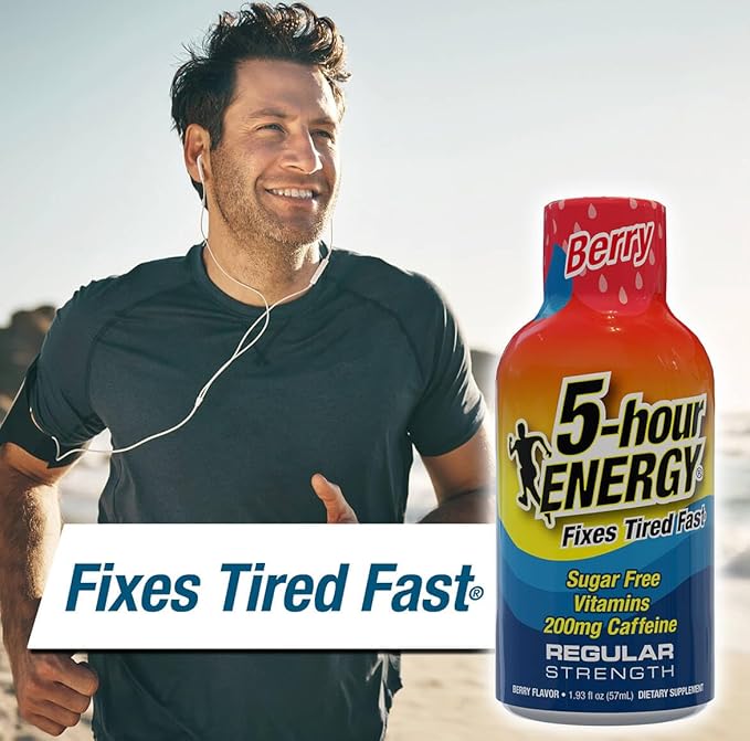 5-hour ENERGY Shots Regular Strength, Berry Flavor, 30 Count, 1.93 Fl Oz, Sugar Free, Zero Calories, Amino Acids and Essential B Vitamins, Dietary Supplement, Feel Alert and Energized, 200 mg Caffeine
