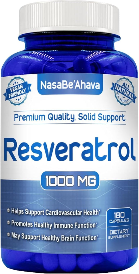 Resveratrol 1000mg Capsules | Vegan Friendly Resveratrol Supplement from Easy Absorption Antioxidant Japanese Knotweed for Skin Heart and Brain Support | Made in US cGMP Facilities (90 Day Supply)