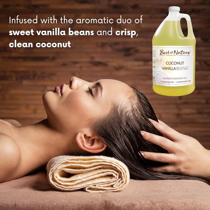 Best of Nature Coconut Vanilla Aromatherapy Massage Oil - Luxurious Blend with Coconut & Vanilla, Perfect for Spa Use, Relaxing Massage & Skin Hydration, Silky & Lightweight - 8 fl oz