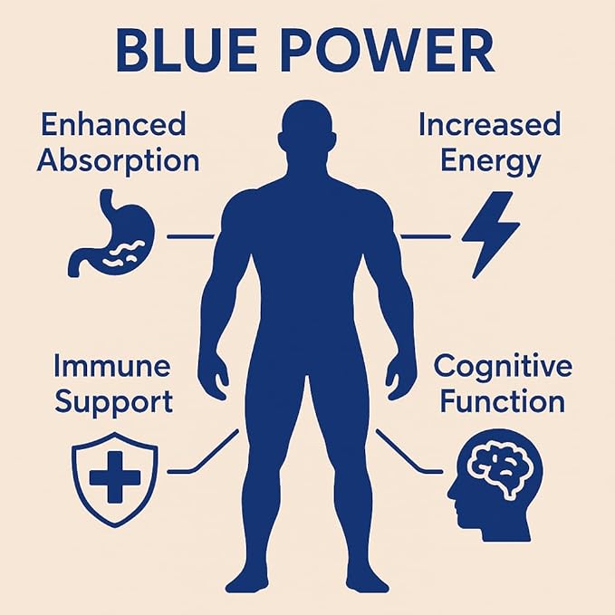 Blue Power - Methylene Blue (USP Grade) Pharma Grade - 60 Capsules with Added Vitamin C Ester for Enhanced Absorption - Brain Supplement for Memory, Focus, Clarity, Cognitive Function