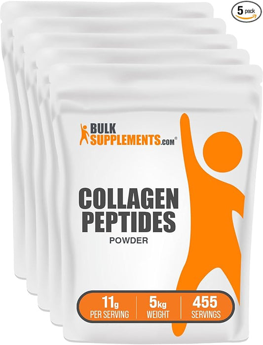 BulkSupplements.com Collagen Peptides Powder - Bovine Collagen Powder, Powdered Collagen Supplement - Hydrolyzed & Gluten Free, 11g per Serving, 1kg (2.2 lbs) (Pack of 5)