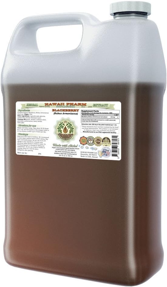 BlackBerry Alcohol-Free Liquid Extract, BlackBerry (Rubus Armeniacus) Root Glycerite Hawaii Pharm Natural Herbal Supplement 64 oz