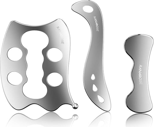 3-in-1 Stainless Steel Muscle Scraper Tool Set – Gua Sha & Physical Therapy Tools for Deep Tissue Massage, Myofascial Release, Muscle Knot Relief & Pain Reduction