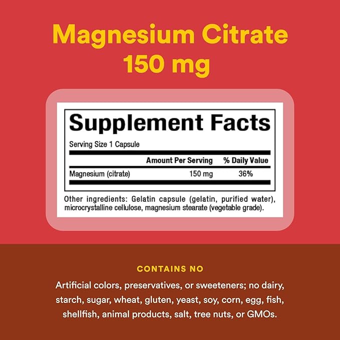 Natural Factors, Magnesium Citrate 150 mg, Muscle and Heart Health Formula, 360 Capsules