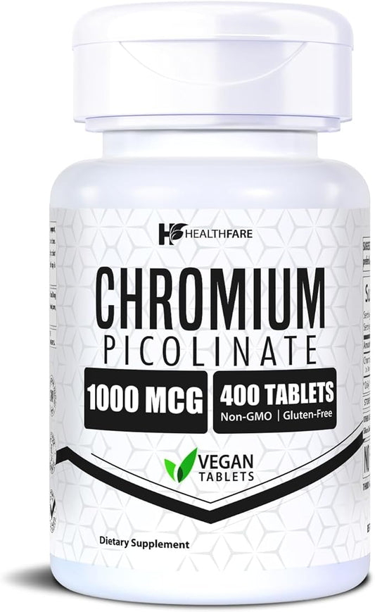 Chromium Picolinate 1000mcg | 400 Tablets | Gluten-Free | Non-GMO | Made in USA
