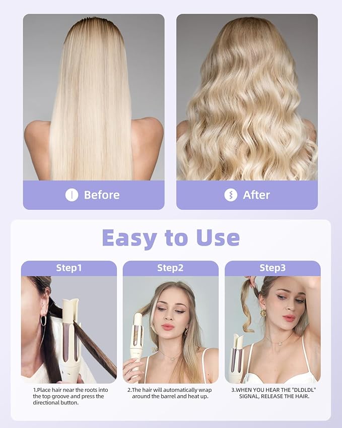 Automatic Hair Curler, 1 1/4 Inch Rotating Curling Iron with 3 Temp, 500 Million Ionic, 2-Way Rotation,10S Fast Heating, Anti-Scald, Anti-Tangle Rotating Curling Wand for Different Hair Types