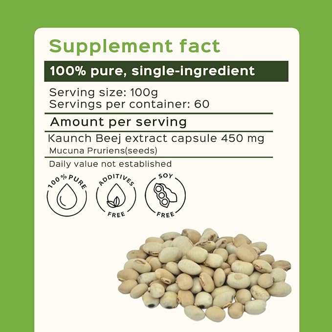 bixa BOTANICAL Mucuna Pruriens Extract Capsules (Kapikacchu/Velvet Bean/Kaunch Beej) ǀ 60 Veg Capsules (450mg)