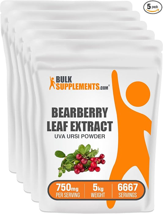 BulkSupplements.com Bearberry Leaf Extract Powder - Uva Ursi Extract, Bearberry Supplement, Bearberry Leaf Powder - Vegan & Gluten Free, 750mg per Serving, 5kg (11 lbs) (Pack of 5)