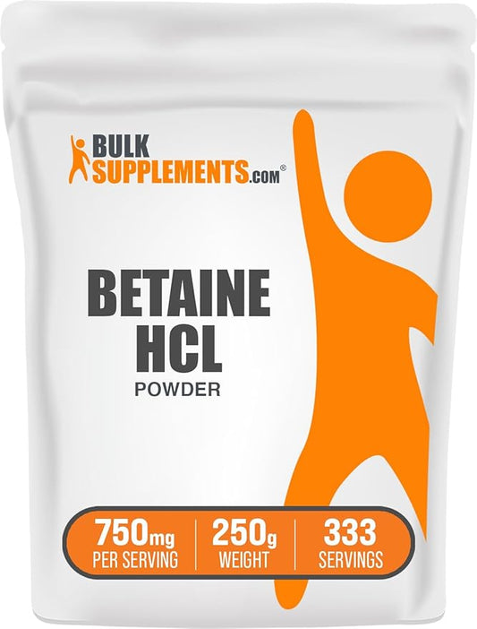 BulkSupplements.com Betaine HCl Powder - Betaine Hydrochloride Supplement, Digestive Support - Gluten Free, 750mg per Serving, 250g (8.8 oz) (Pack of 1)