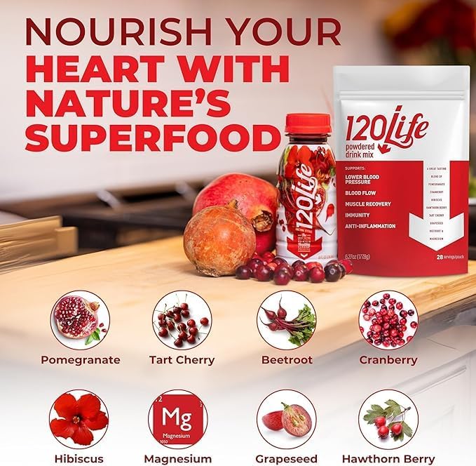Blood Pressure Support, Natural Beet Root Powder Drink Mix with Pomegranate Powder, Cranberry Supplement, Tart Cherry, Hibiscus, and Magnesium (28 Servings) - Gluten-Free, Vegan