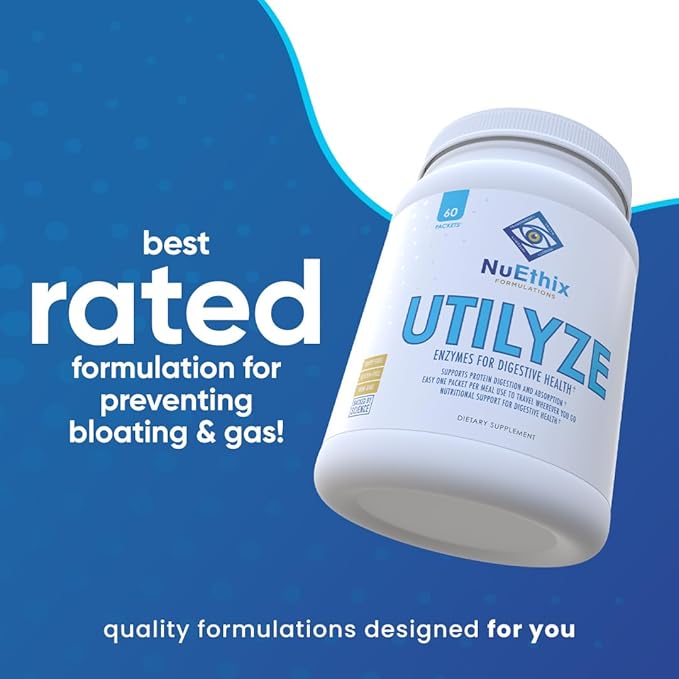 NuEthix Formulations Utilyze Enzymes for Digestive Wellness, Dietary Supplement for Nutrient Absorption, 60 Travel Packets