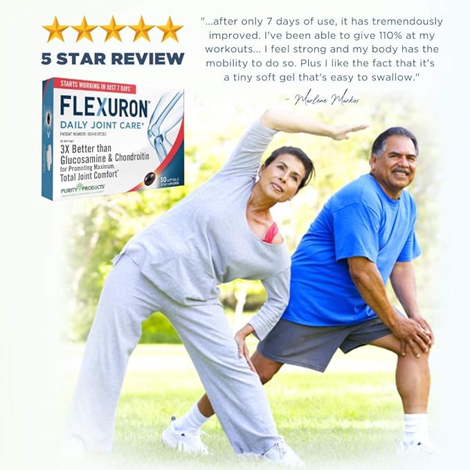 Purity Products Flexuron Joint Formula 3X Better Than Glucosamine and Chondroitin - Starts Working in just 7 Days - Krill Oil, Low Molecular Weight Hyaluronic Acid, Astaxanthin - 30 Count (3)