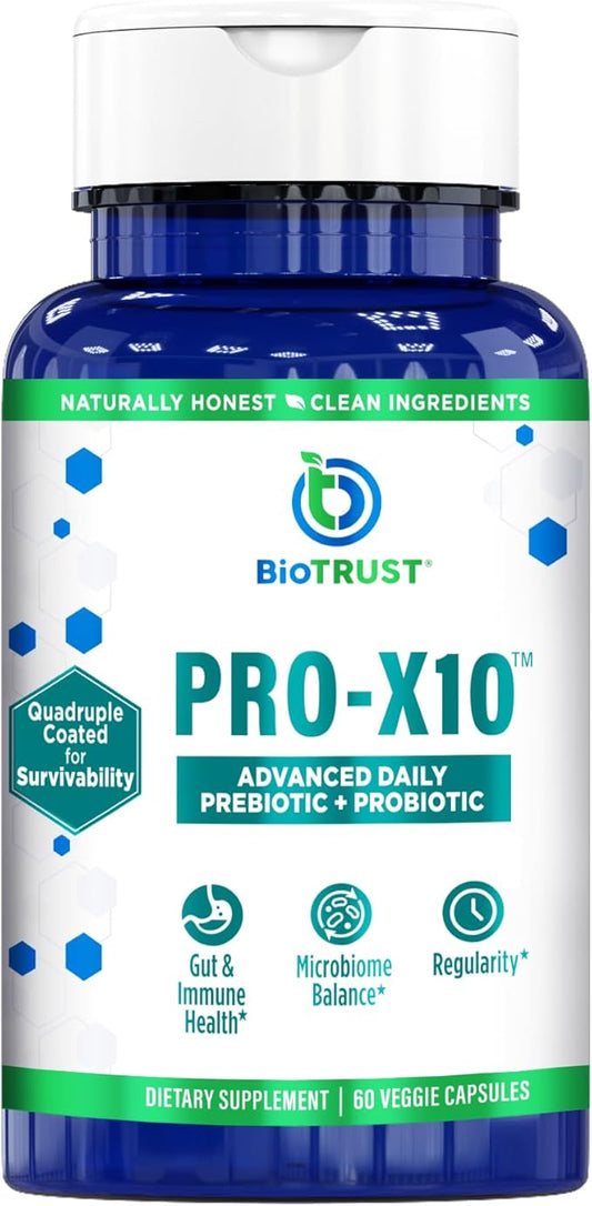 BioTrust Pro-X10 2.0 Probiotic Supplement - Probiotics for Digestive Health with Prebiotics - Immune System Support and GI Health - Free from Gluten, Soy and Dairy, Non GMO - 60 Capsules