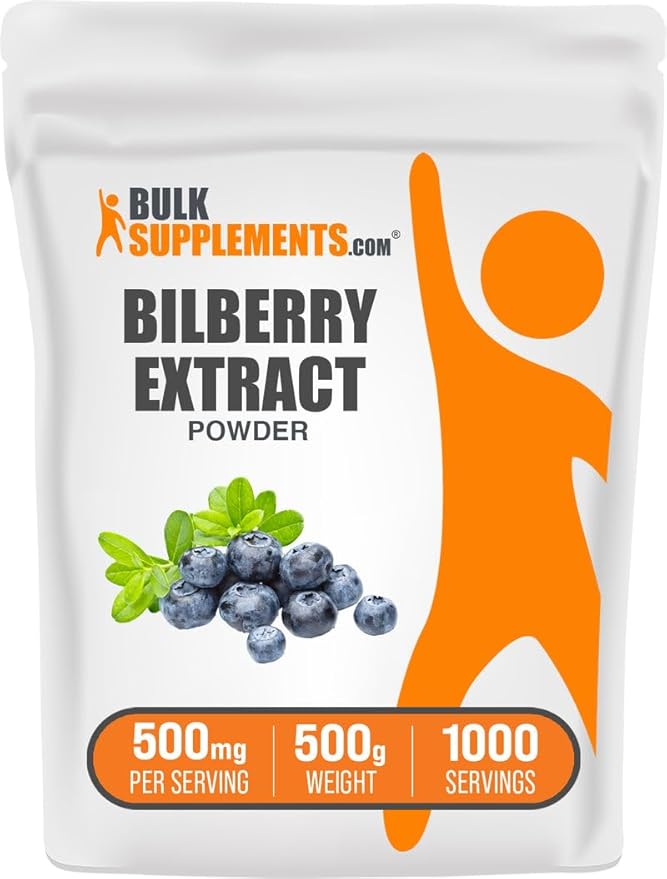 BulkSupplements.com Bilberry Extract Powder - Bilberry Extract Supplement, Herbal Supplement - Vegan & Glulten Free, 500mg per Serving, 500g (1.1 lbs) (Pack of 1)