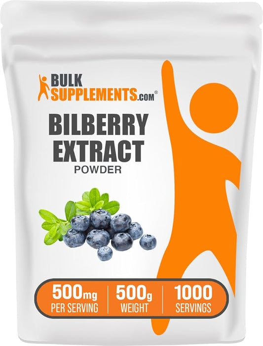 BulkSupplements.com Bilberry Extract Powder - Bilberry Extract Supplement, Herbal Supplement - Vegan & Glulten Free, 500mg per Serving, 500g (1.1 lbs) (Pack of 1)