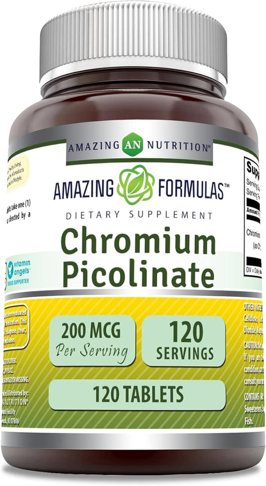 Amazing Formulas Chromium Picolinate Supplement | 200 Mcg Per Serving | Tablets | Non-GMO | Gluten Free | Made in USA (120 Count)