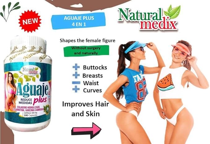 Aguaje Plus 4 in 1- Peruvian Female Health Supplement - Powerful Curves, Shape -Natural -100 Capsules -Natural Medix