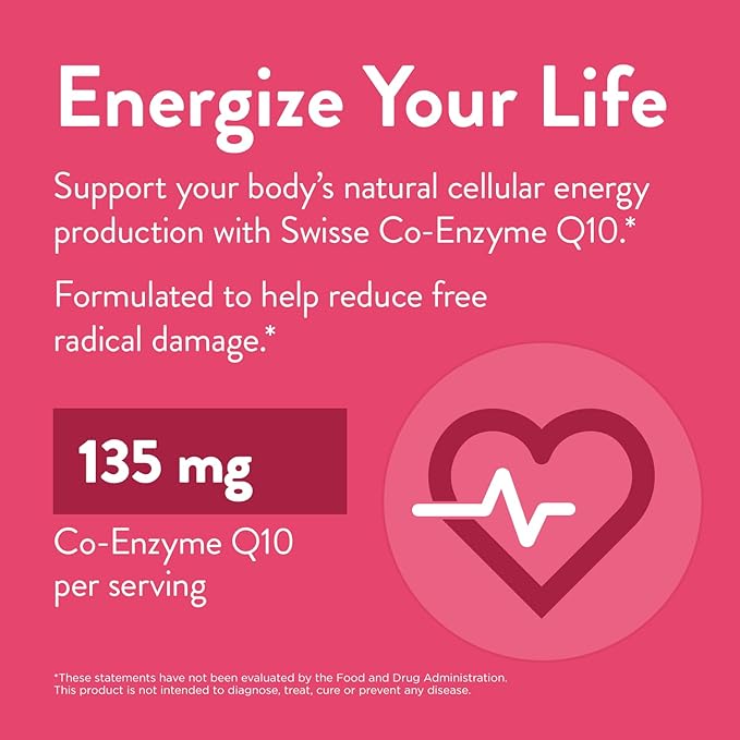 Swisse CoQ10 Supplement Co-Enzyme Q10 | 6 months Supply| Coenzyme Q10 Supports Heart Health and Ubiquinol Cellular Energy Production | CQ10 Antioxidant Support| Co Q 10 Supplement 135mg | 180 Softgels
