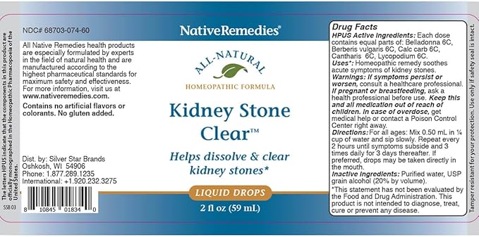 Native Remedies Kidney Stone Clear - Helps Dissolve and Clear Kidney Stones - Relieves Pain, Nausea and Vomiting - 2 Pack