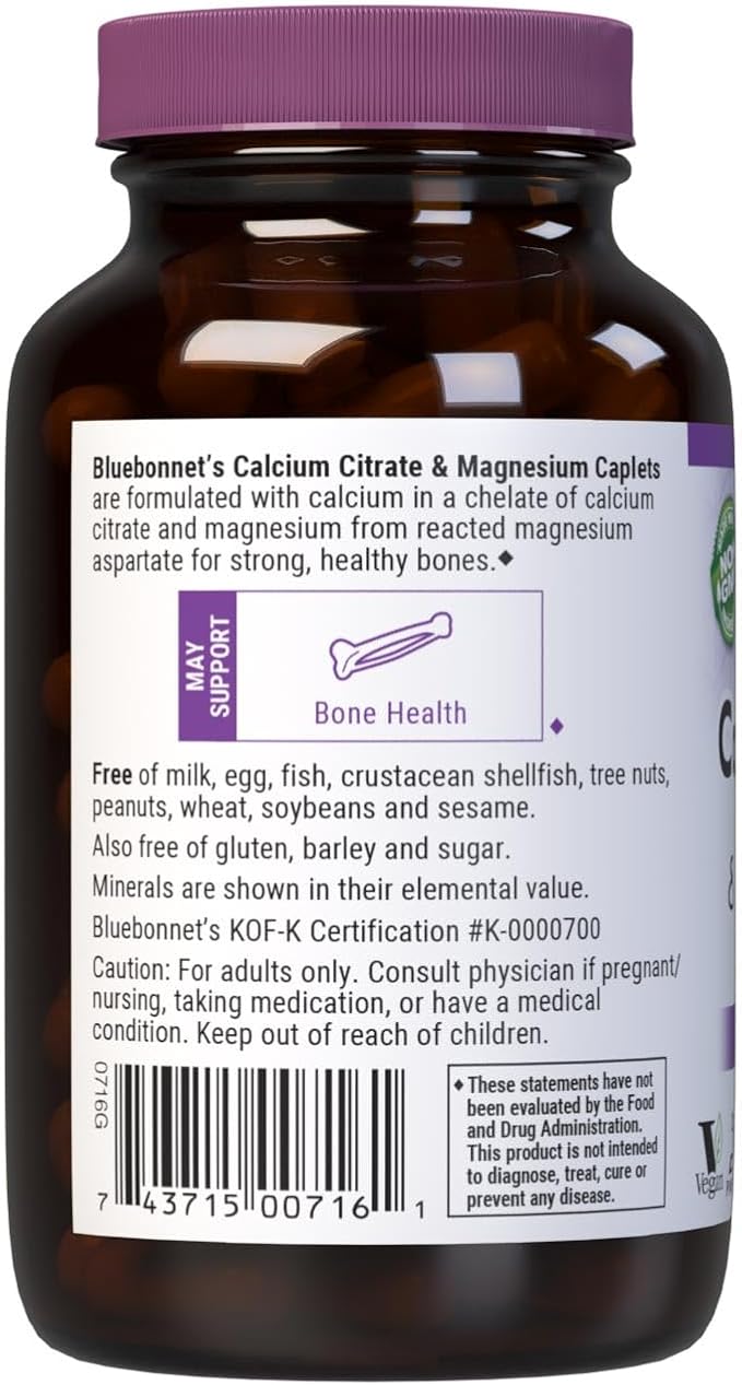 BlueBonnet Calcium Citrate Plus Magnesium Caplets, 90 Count