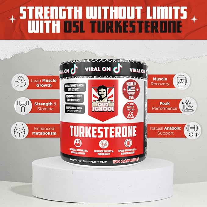 Old School Labs Testosterone Supplement for Men – Turkesterone 1500mg Max Potency + Tongkat Ali & BioPerine® – Muscle Growth, Recovery, Drive & Stamina – 120 Caps, 40 Servings