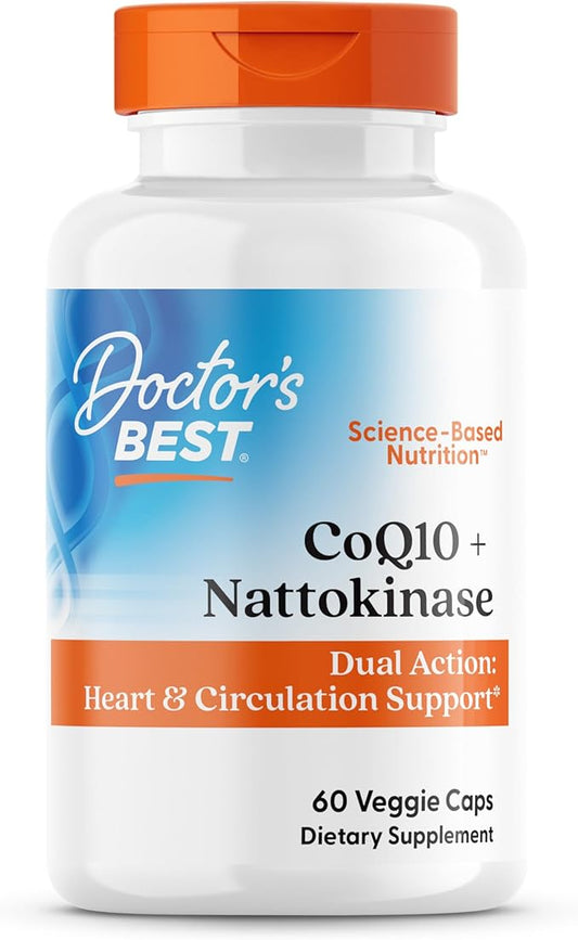 Doctor’s Best CoQ10 100 mg + Nattokinase 2,000FU, Supports Heart & Circulation Support, Non-GMO, Gluten Free, Vegan, 60 Veggie Caps