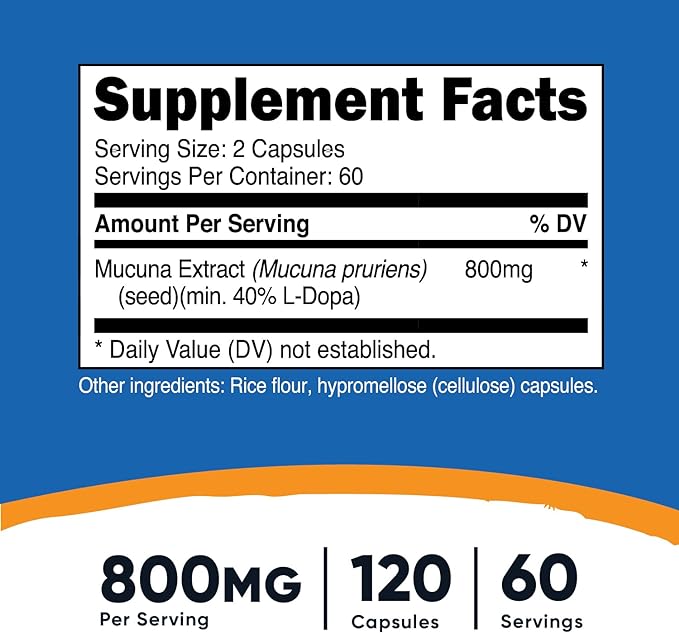 Nutricost Mucuna Pruriens 400mg, 120 Capsules - 800mg Per Serving, Veggie Caps, from Mucuna Pruriens Seed