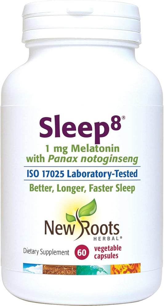 NEW ROOTS HERBAL Sleep Supplement, with Passion Flower, Chamomile, Hops, Panax Gingseng, Skullcap, Magnesium, Melatonin (60 Veg Caps) | Natural Sleep Aid
