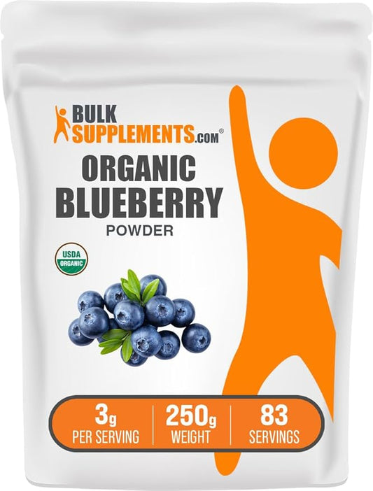 BulkSupplements.com Organic Blueberry Powder - Antioxidant Support, Bluberry Supplement - Vegan & Gluten Free, 3g per Serving, 250g (8.8 oz) (Pack of 1)