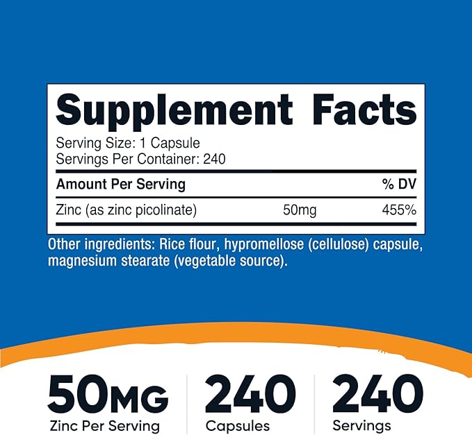 Nutricost Zinc Picolinate 50mg, 240 Vegetarian Capsules (3 Bottles) - Gluten Free and Non-GMO