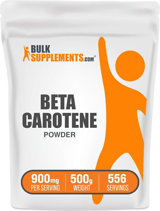 BulkSupplements.com Beta Carotene Powder - Vitamin A Supplements, Beta Carotene Supplements - for Vision & Eye Support, Gluten Free, 900mg per Serving, 500g (1.1 lbs) (Pack of 1)