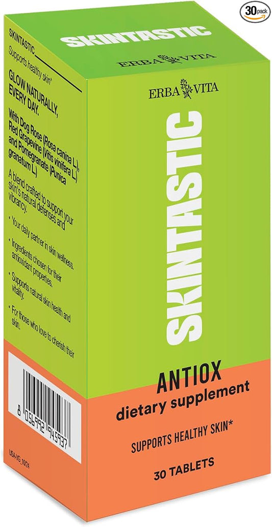 Skintastic Antiox 30 Tablets - Dietary Supplement with Antioxidant Properties, Beta Carotene, Astaxanthin, Coenzyme Q10, Lycopene and Selenium to Support Healthy Skin