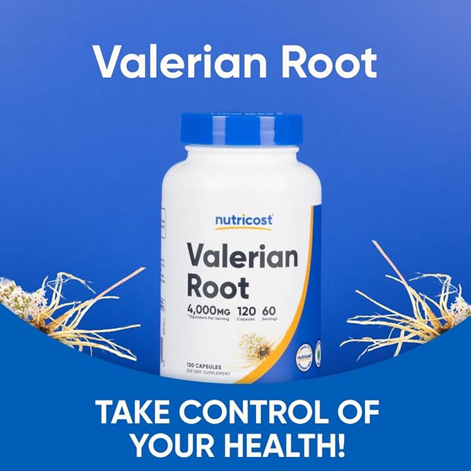 Nutricost Valerian Root Capsules (1000mg Per Serving) 120 Capsules - 4,000mg Equivalent Per Serving (4:1 Extract), Vegetarian Caps, Gluten Free, Non-GMO