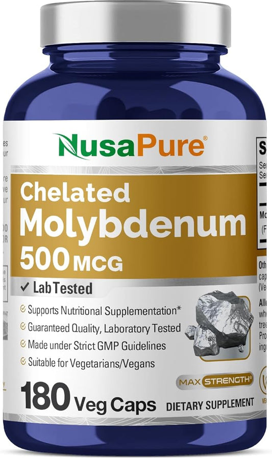 NusaPure Chelated Molybdenum 500 mcg 180 Vegetarian Caps (Vegan, Non-GMO)