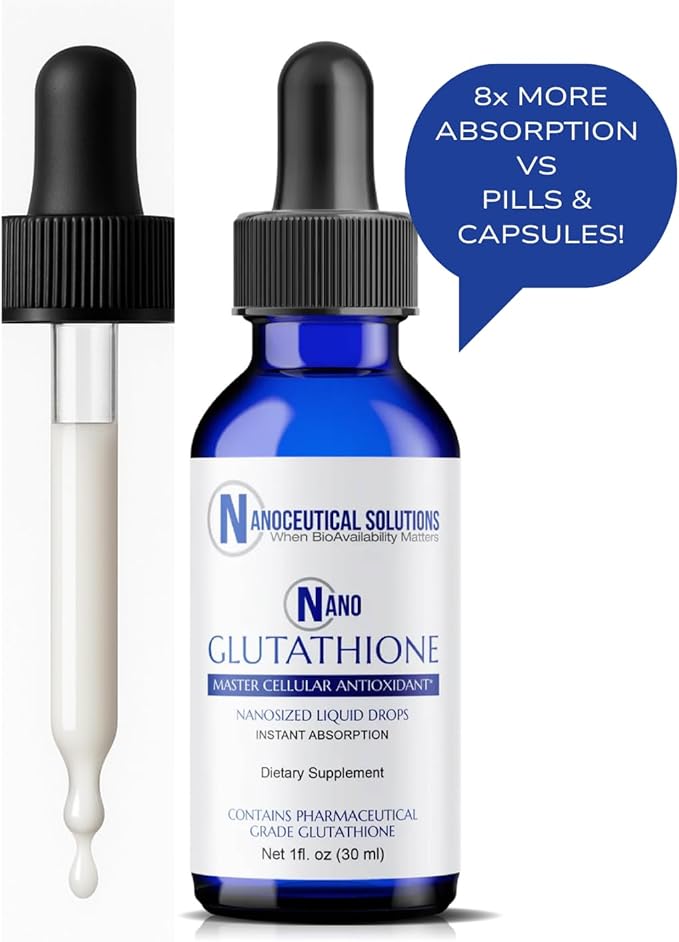 Nano Glutathione Drops by Nanoceutical Solutions, Pharmaceutical Grade Liquid Supplement, Ultra-Efficient Absorption, Up to 8 Times Higher Than Glutathione Capsules | 30 Servings