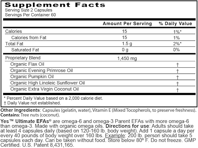 Plant Based Fish Oil Alternative YES Omega 3 & 6 Fatty Acid - Burpless - DHA, EPA, SDA - Cholesterol, Heart, Skin, Energy, Eyes, Immunity Support by YES (120 Gel caps)