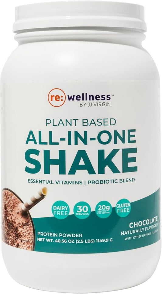 Reignite Wellness by JJ Virgin | Chocolate Plant-Based All-in-One Shake | Plant Protein Powder, Vitamins, Minerals, Greens & Aminos | 22g of Plant Protein | 30 Servings