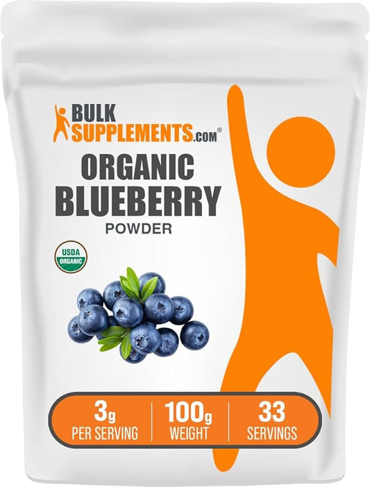 BulkSupplements.com Organic Blueberry Powder - Antioxidant Support, Bluberry Supplement - Vegan & Gluten Free, 3g per Serving, 100g (3.5 oz) (Pack of 1)