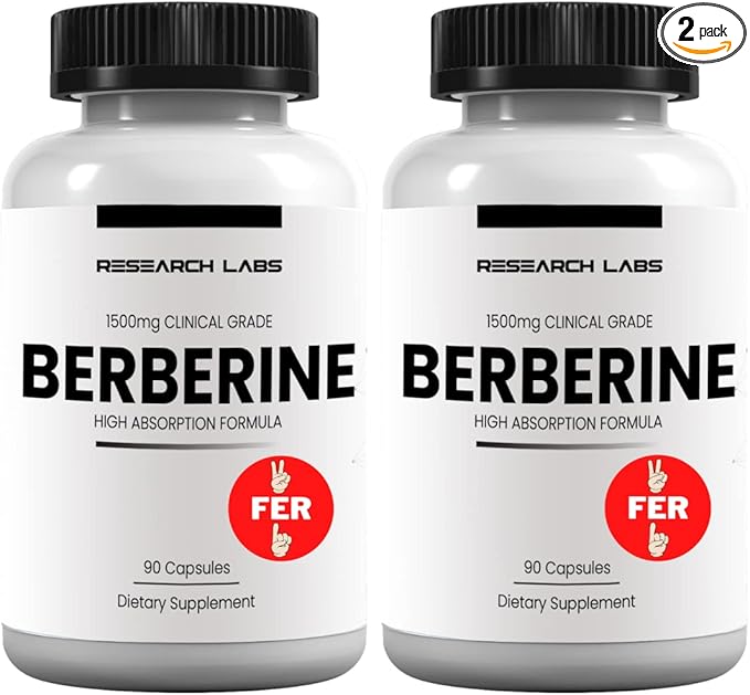 Research Labs 2 Fer 1 Ad - 1500mg Clinical Grade Berberine High Absorption Formula & BerberQuil™ Support. 180 Total Capsules. 500mg Each Capsule
