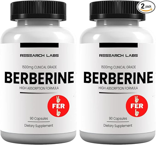 Research Labs 2 Fer 1 Ad - 1500mg Clinical Grade Berberine High Absorption Formula & BerberQuil™ Support. 180 Total Capsules. 500mg Each Capsule
