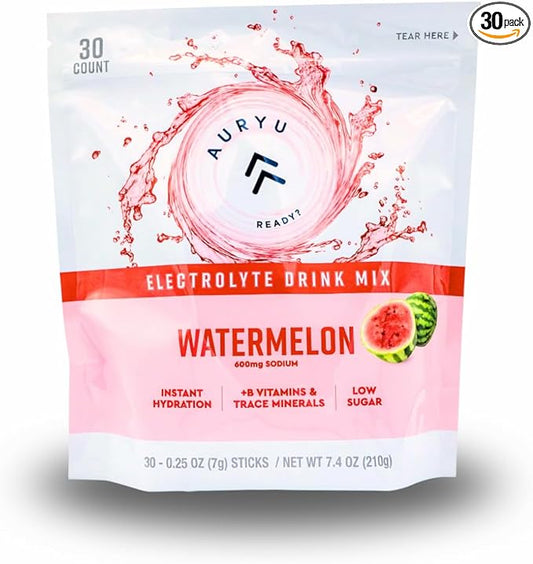 Electrolyte Drink Mix Watermelon – Hydration Powder with 600mg Sodium, Potassium, Magnesium, Zinc & B Vitamins – 30 Sticks