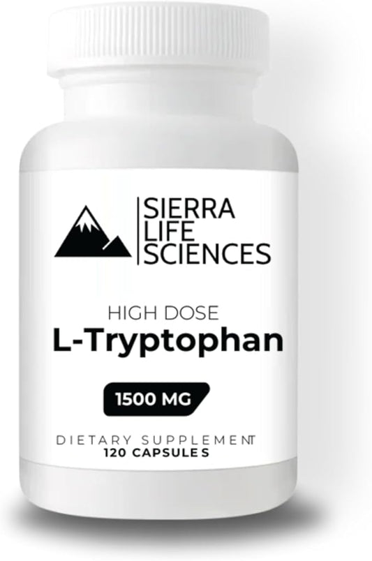 1500mg High Dose L-Tryptophan Max in Easy-to-Swallow Capsules | Gluten-Free, Non-GMO | 40 Servings (Single)