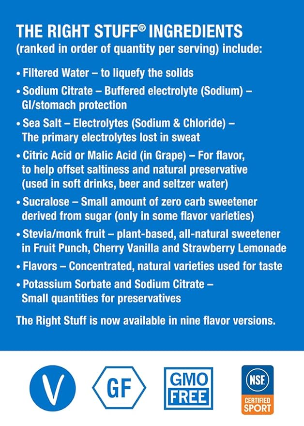 Amazon Special: The Right Stuff electrolyte drink concentrate (60 Pouches) - 20 Pouches each of 3 flavors (Strawberry Lemonade, Grape and Lemon Lime)